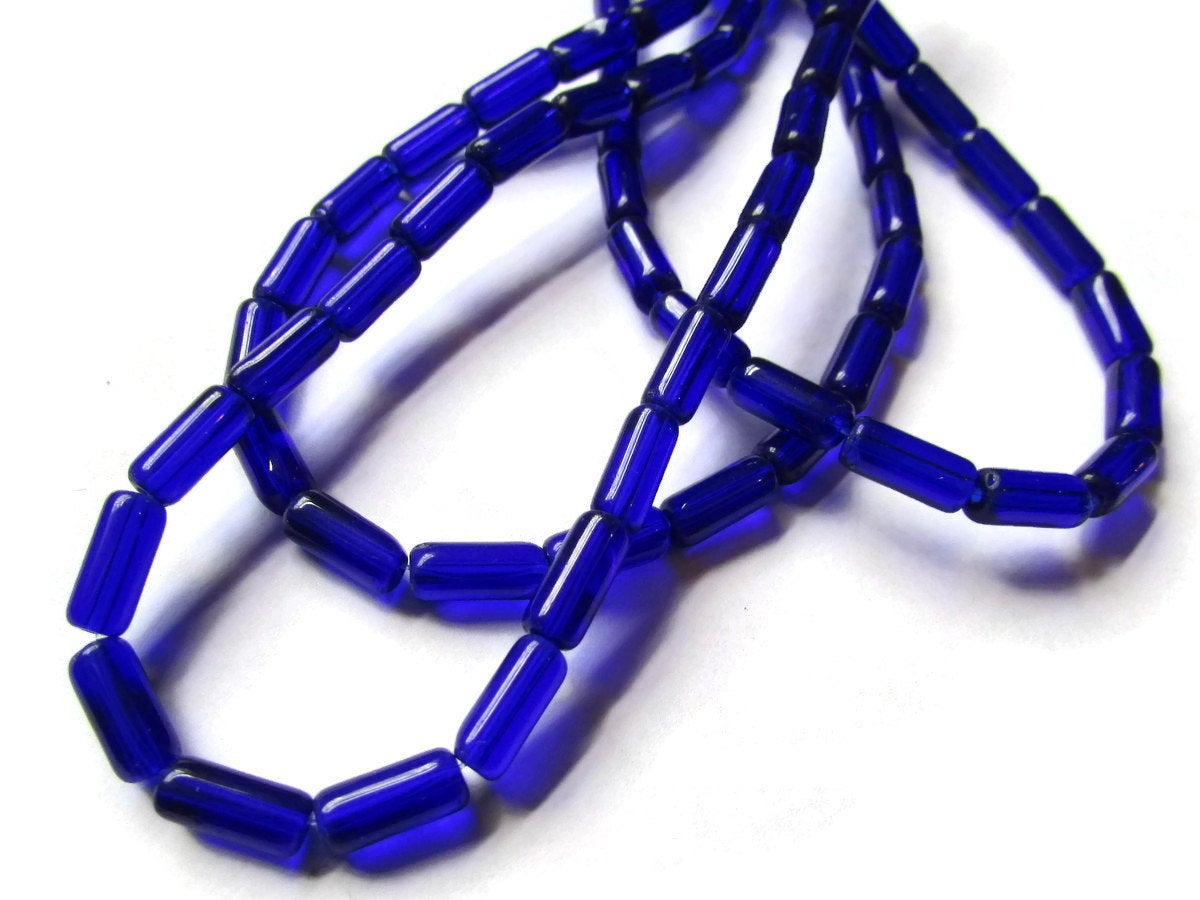 32 10mm Cobalt Blue Glass Tube Beads