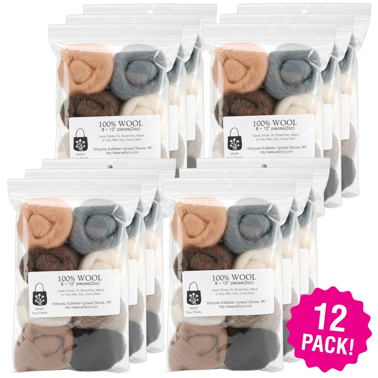 Multipack of 12 - Wistyria Editions Wool Roving 12" .25oz 8/Pkg-Furry Friends