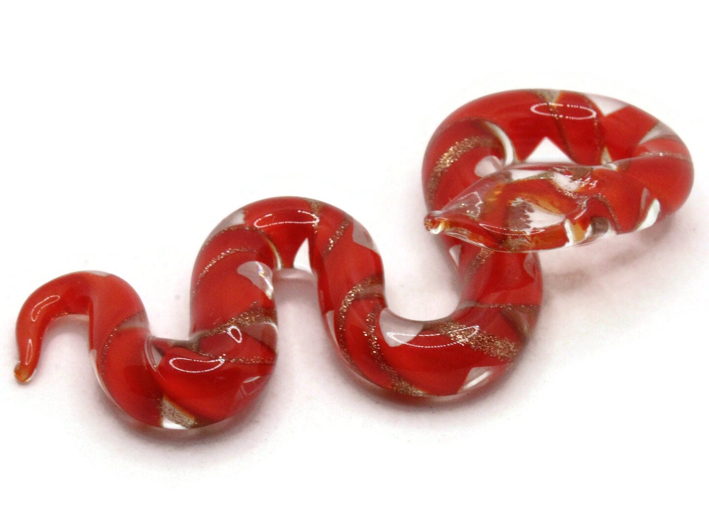 Red Gold and Clear Spiral Glass Snake Pendant
