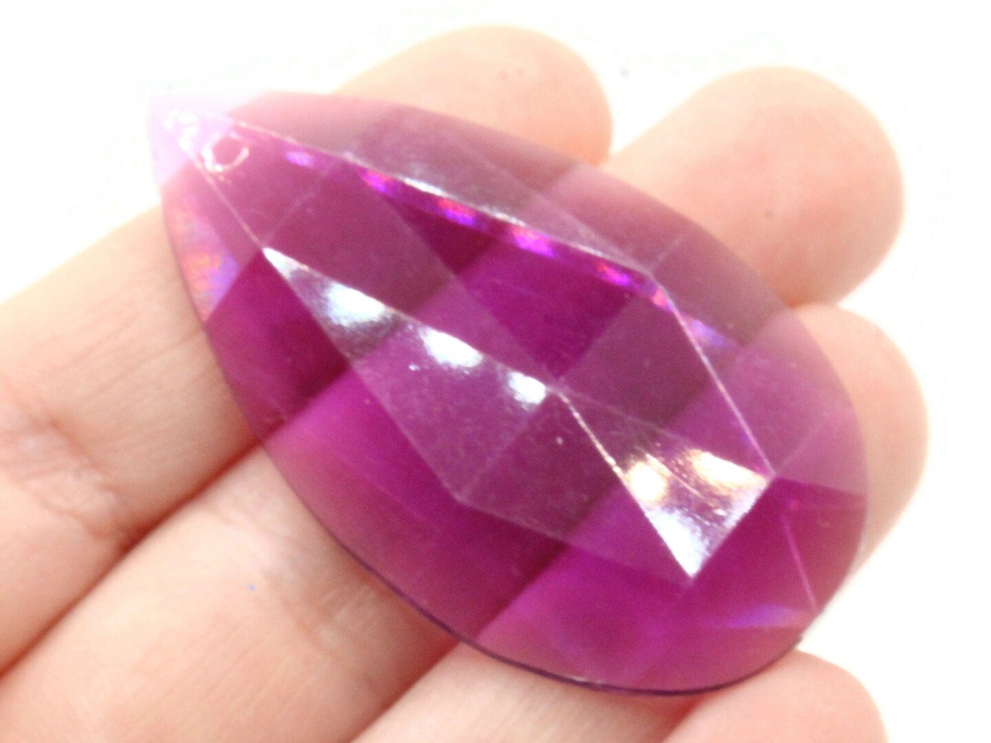 4 50mm Faceted Teardrop Purple Vintage West German Plastic Cabochons