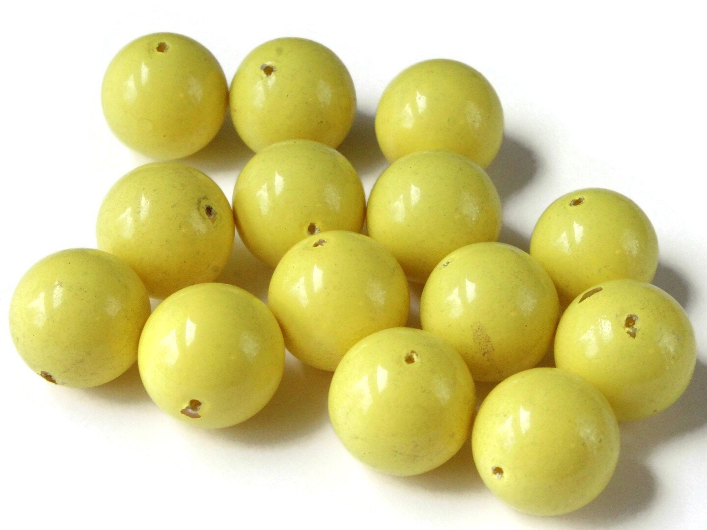 14 15mm Yellow Round Vintage Plastic Beads Loose Beads New Old Stock Beads