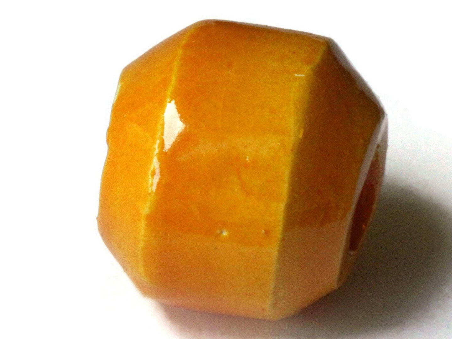 31mm Yellow Orange Banded Round Bead Vintage Macrame Ceramic Porcelain Beads