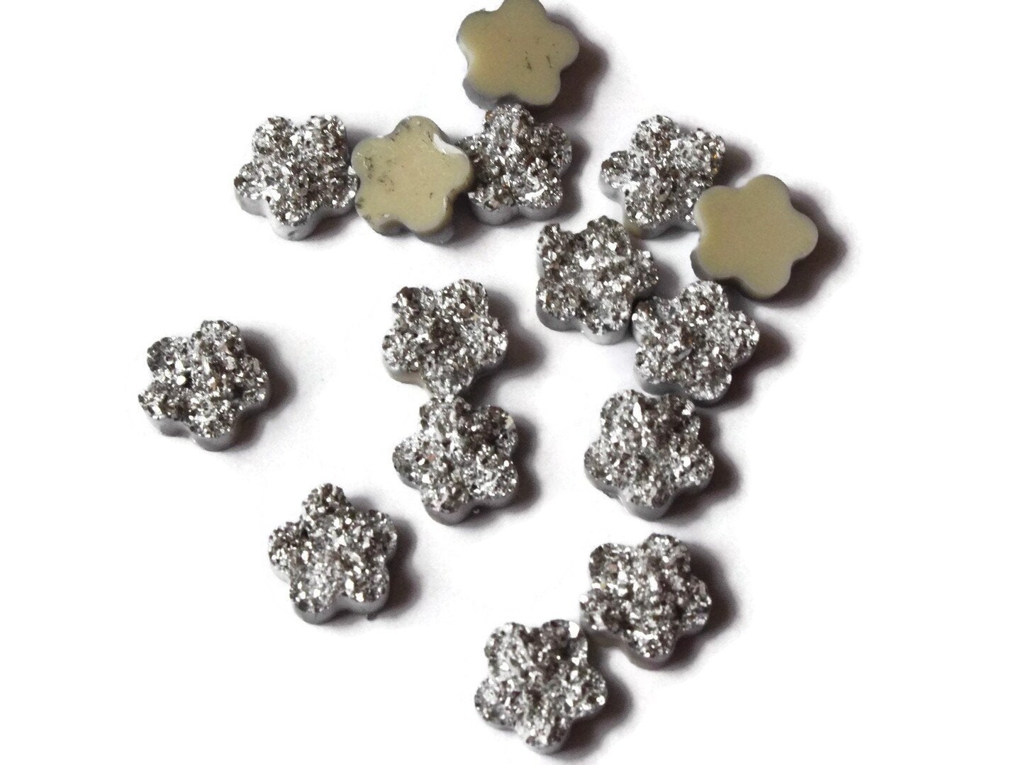15 12mm Silver Flower Druzy Resin Cabochons Faux Druzy Cabochons