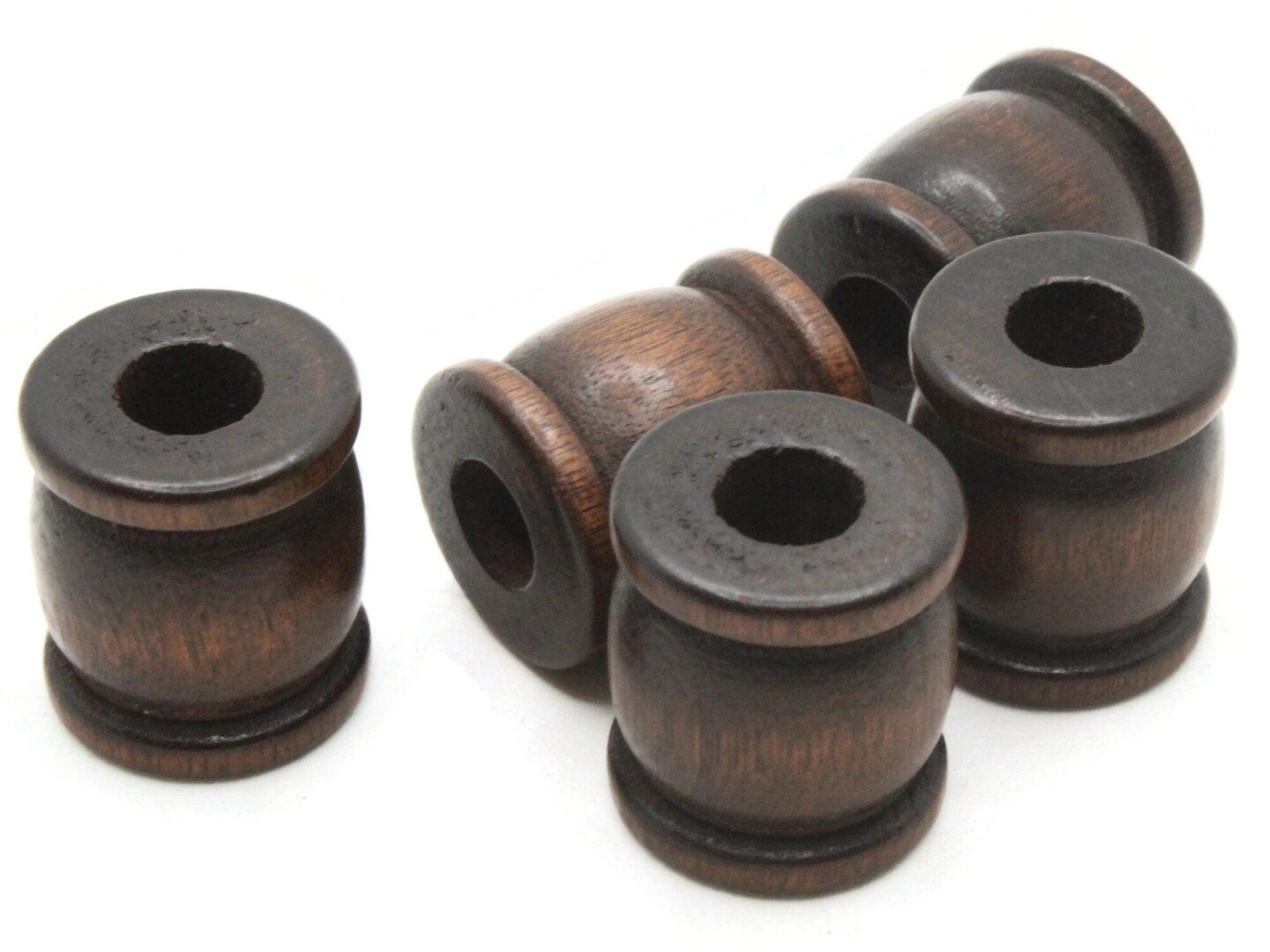 5 22mm Dark Brown Drum or Spool Large Hole Vintage Wood Beads