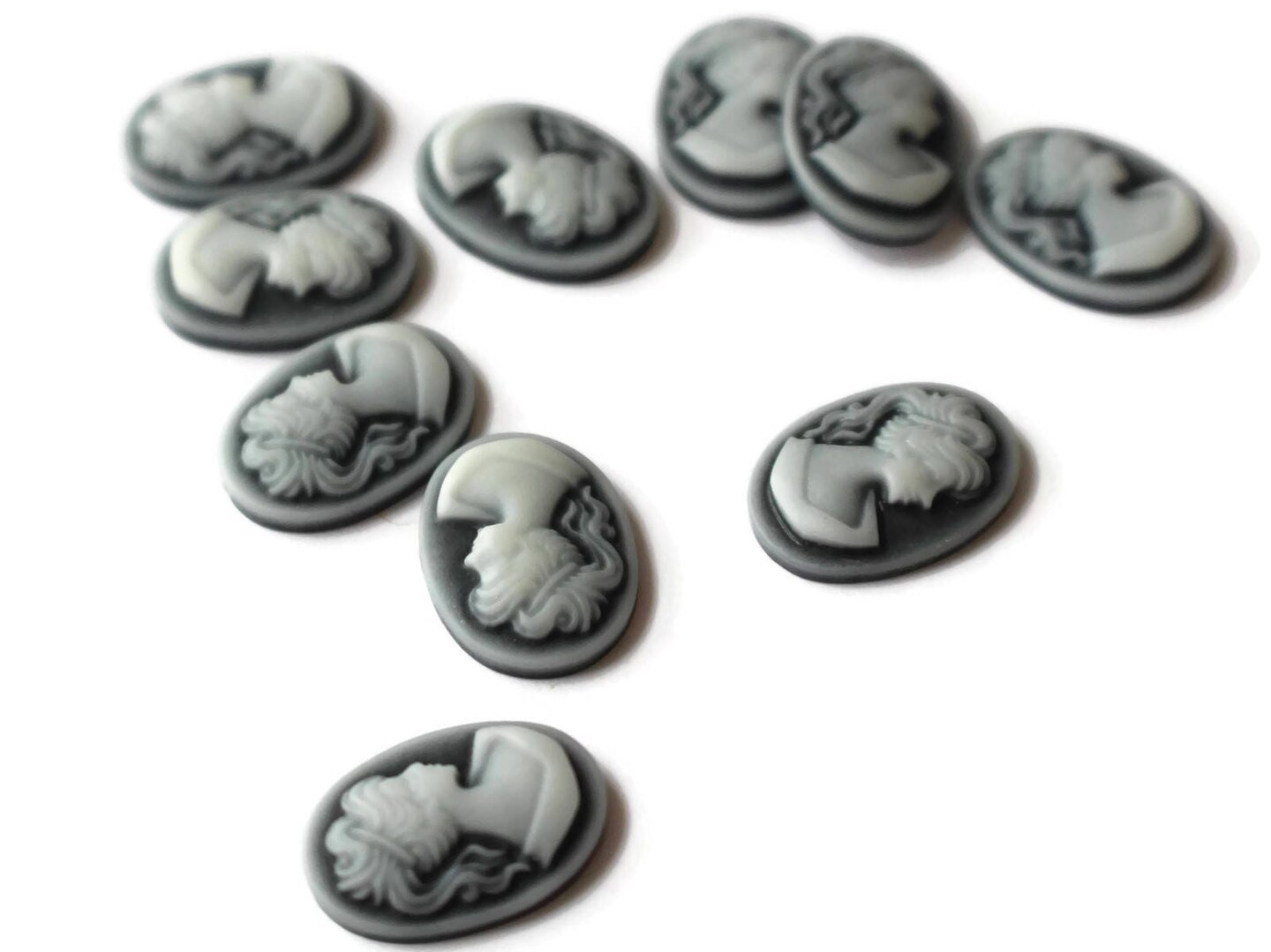 10 18x13mm Black Resin Cameo Cabochons - Greek Style Woman Face Cameo