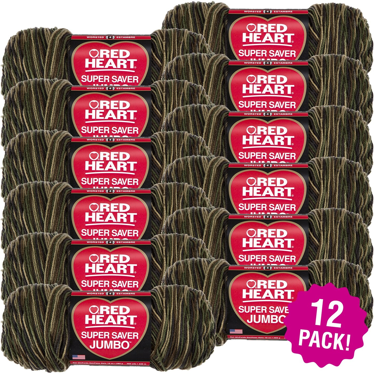 Multipack of 12 - Red Heart Super Saver Jumbo Yarn-Camouflage