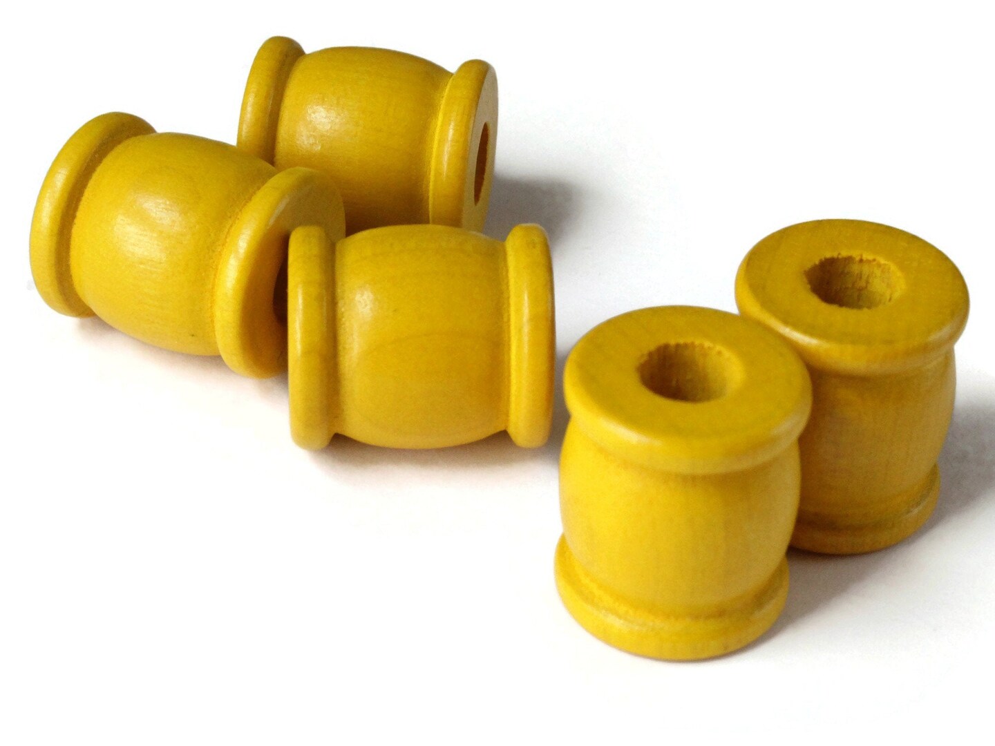 5 22mm Vintage Yellow Wooden Drum Beads Spool Beads