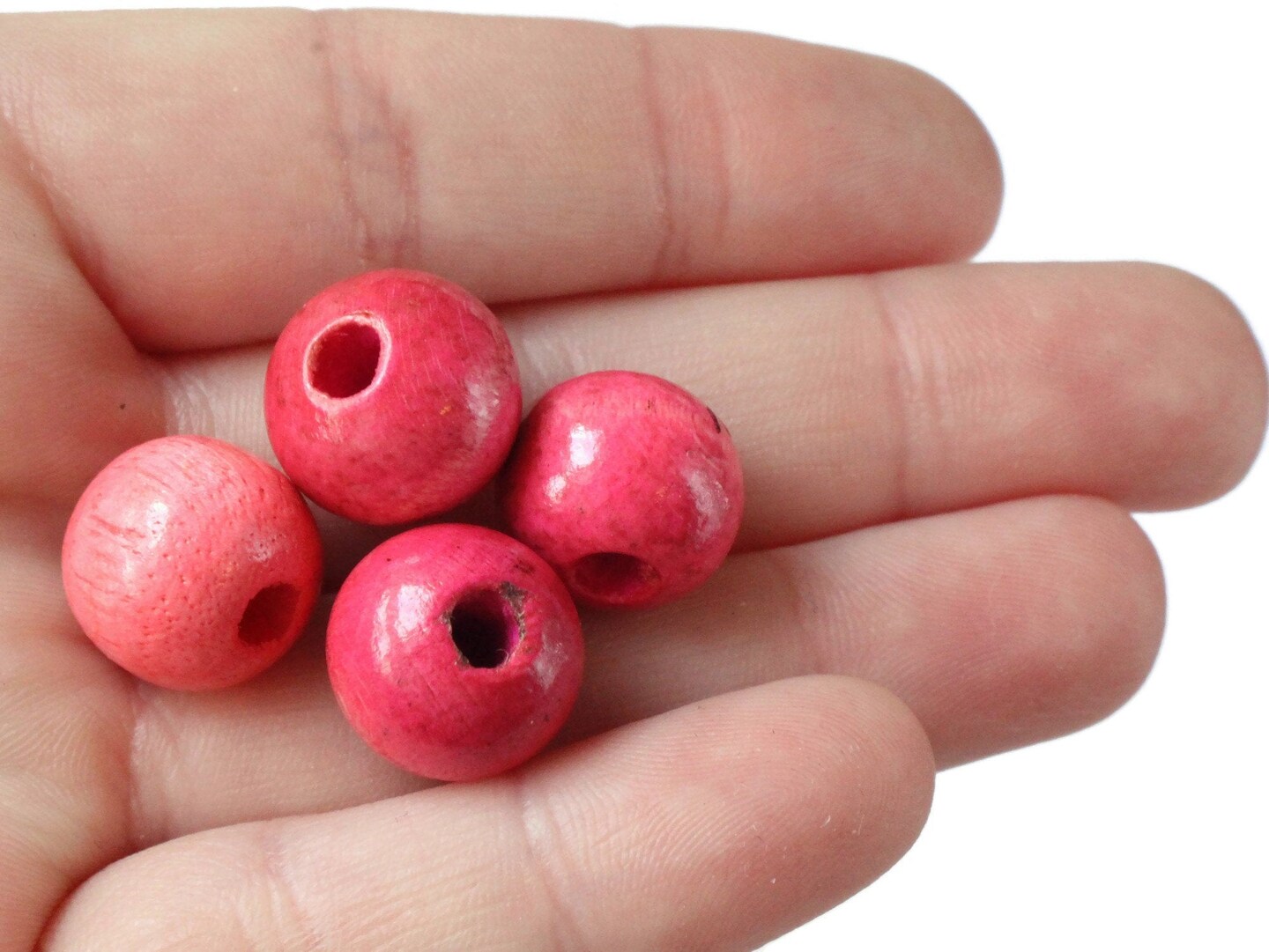 20 14mm Pink  Round Wood Beads Vintage Wooden Beads Loose New Old Stock  Macrame Beads