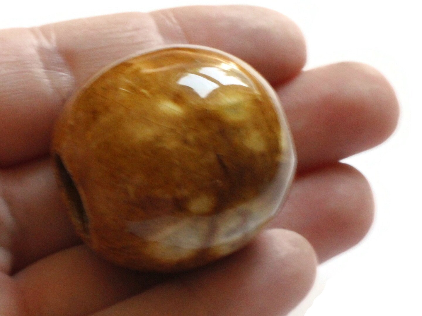 32mm Brown Spotted Round Bead Vintage Macrame Ceramic Porcelain Bead