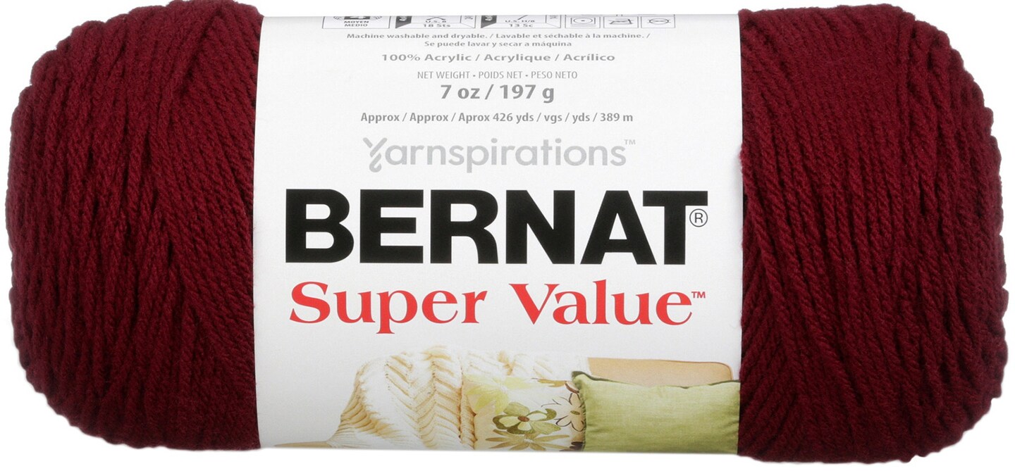 Bernat Super Value Burgundy Yarn - 3 Pack of 198g/7oz - Acrylic - 4 Medium  (Worsted) - 426 Yards - Knitting/Crochet