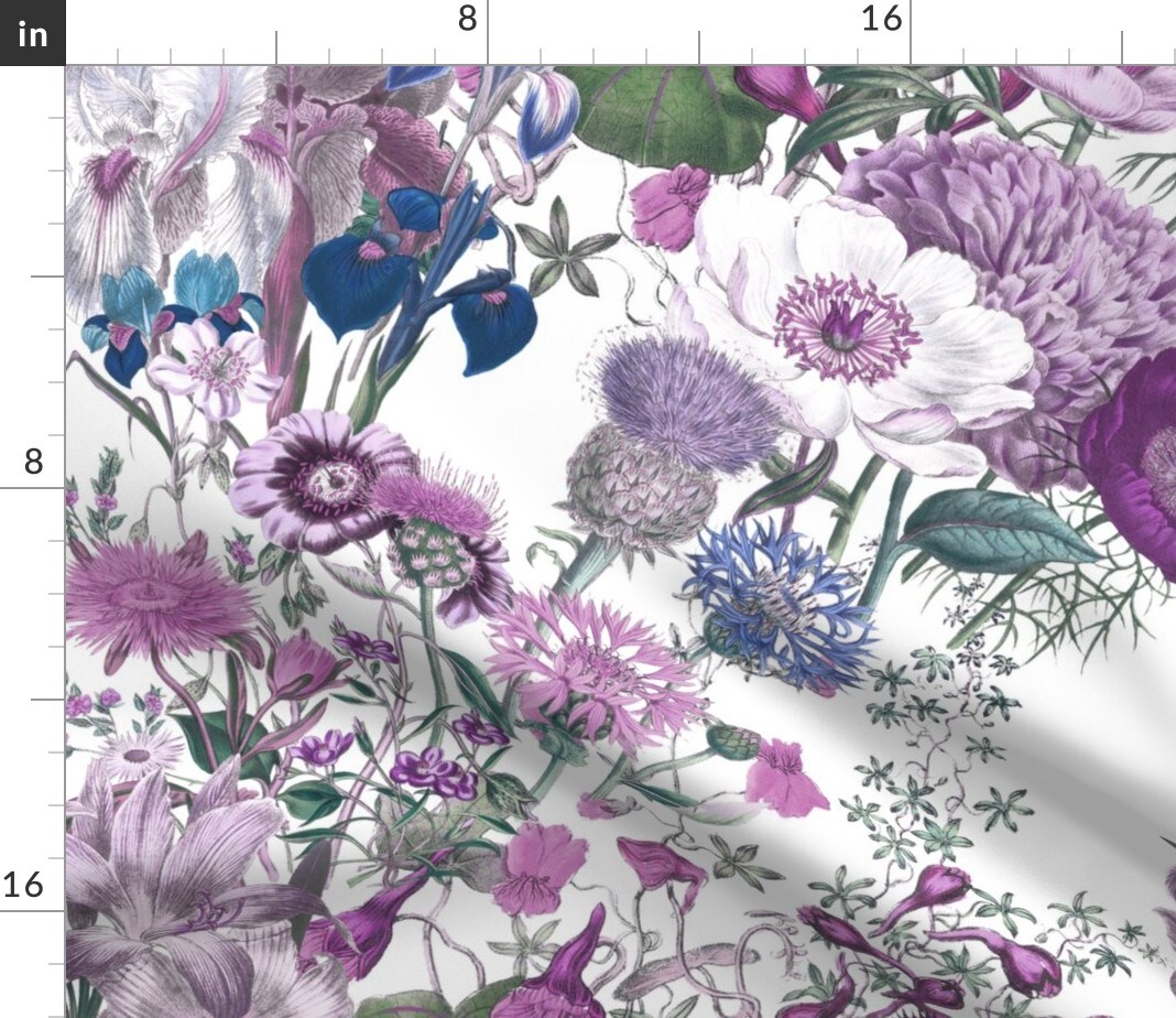 White Lilac Lavender Floral Flowers Botanical Spring Purple Custom Printed Fabric by Spoonflower Various Fabrics by the Yard or Fat Quarter