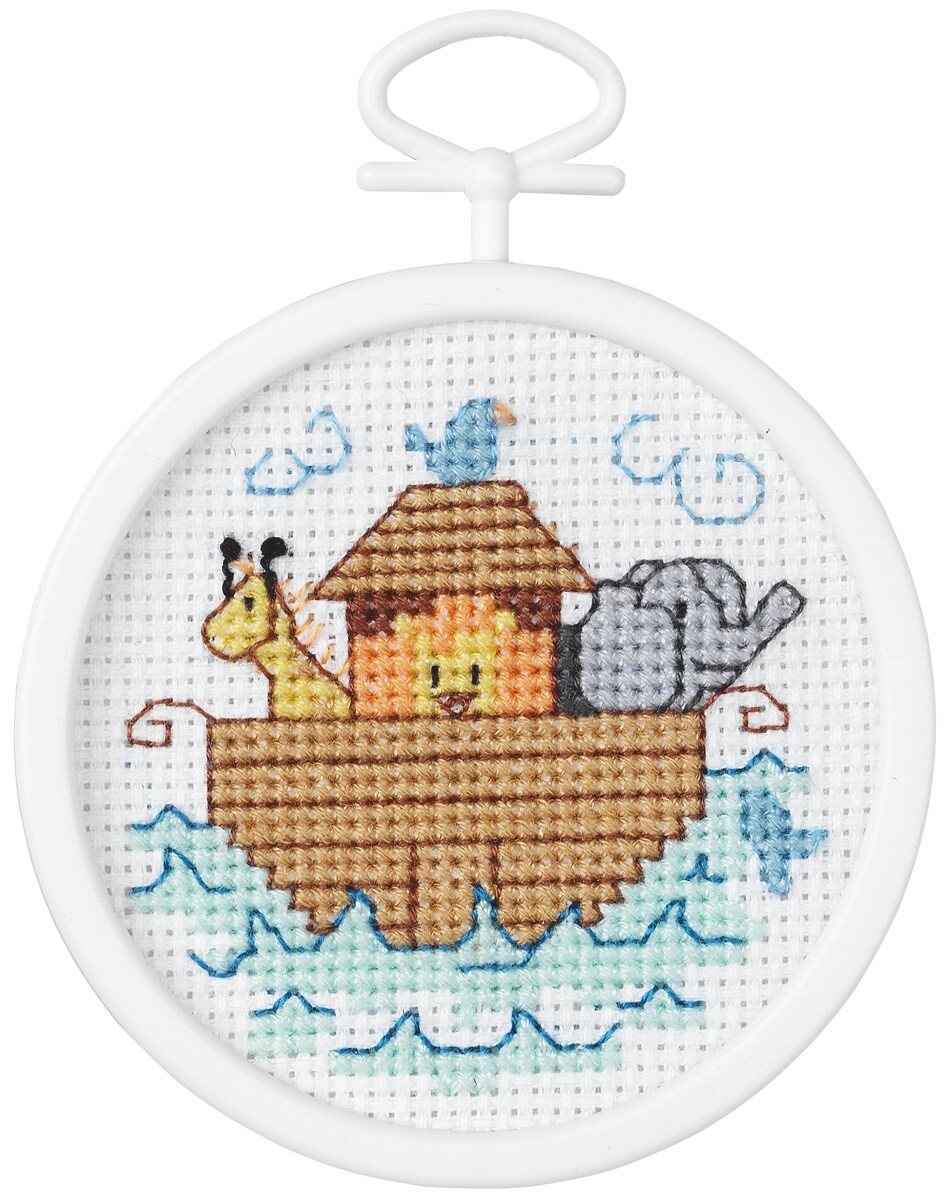 Janlynn Mini Counted Cross Stitch Kit 2.5&#x22; Round-Noah&#x27;s Ark (18 Count)