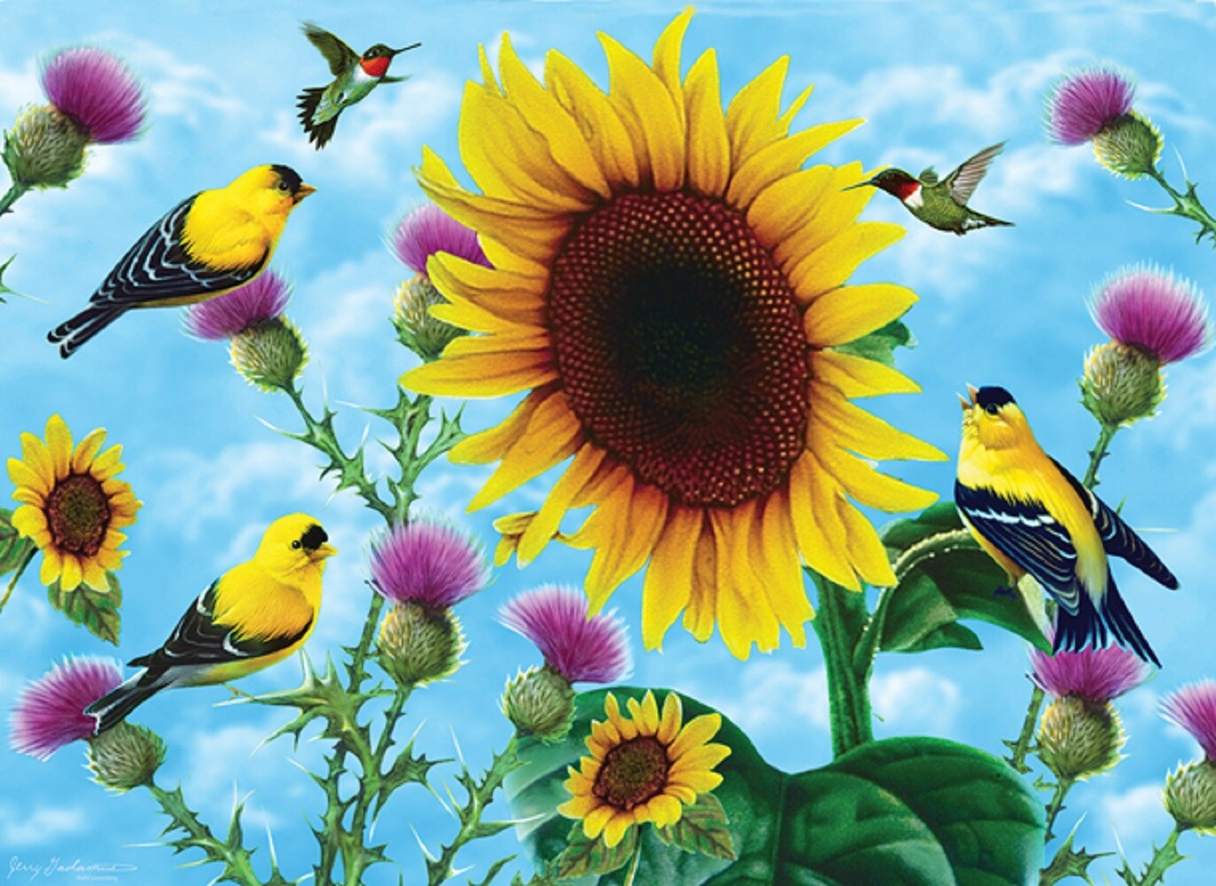 Sunsout Sunflowers and Songbirds 500 pc Large Pieces Jigsaw Puzzle 49038