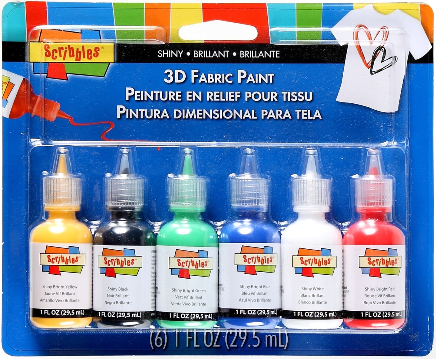 Scribbles 3D Fabric Paints 1oz 6/Pkg-Shiny