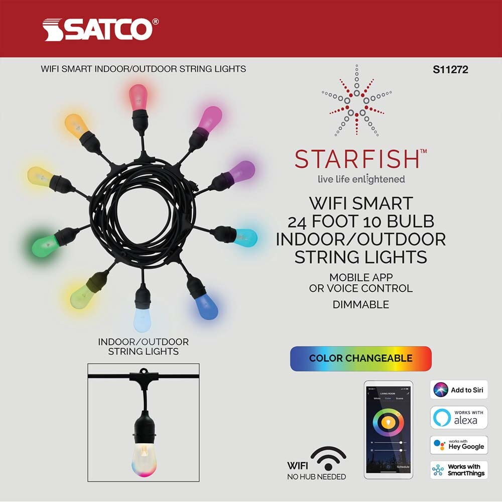 Wi-Fi 24ft RGB and Tunable White Indoor / Outdoor String Lights - Satco Starfish