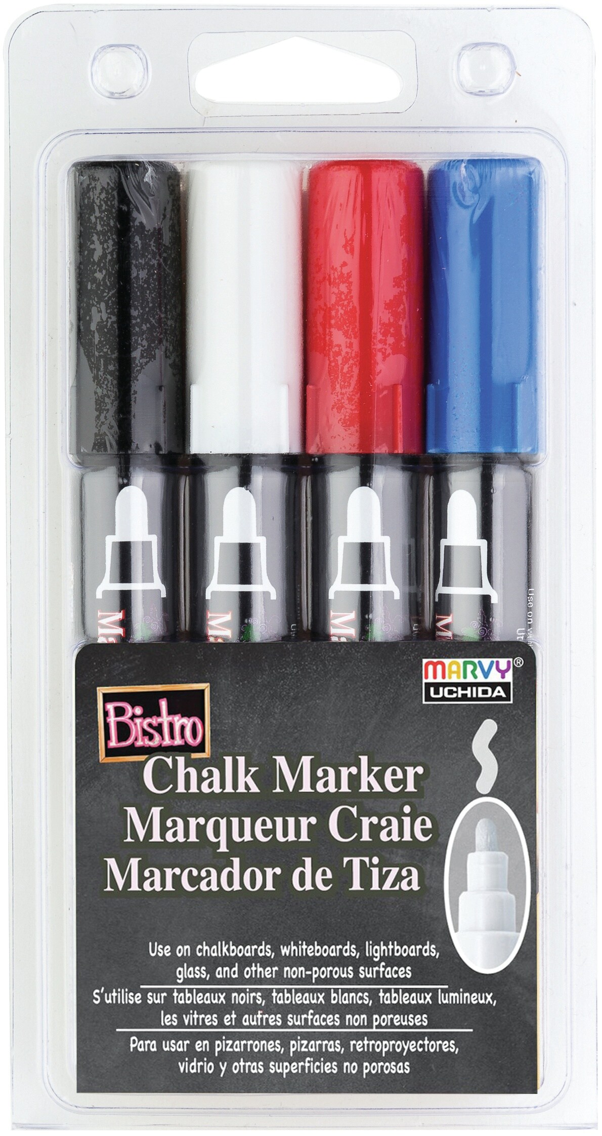 Uchida Bistro Chalk Marker 6mm Point Set 4/Pkg-Black, Red, Blue & White
