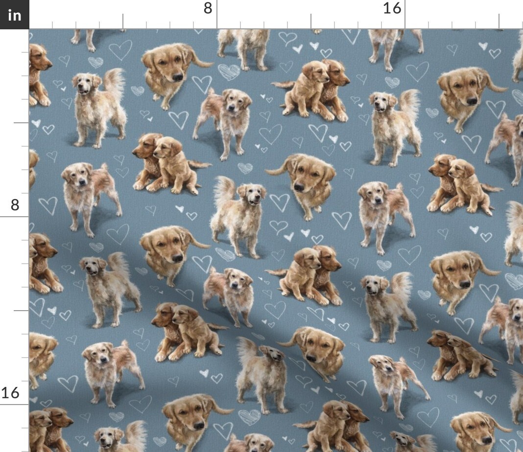 Golden Retriever Blue Dog Yellow Puppy Dogs Puppies Lab Custom Printed Fabric by Spoonflower Various Fabrics by the Yard or Fat Quarter