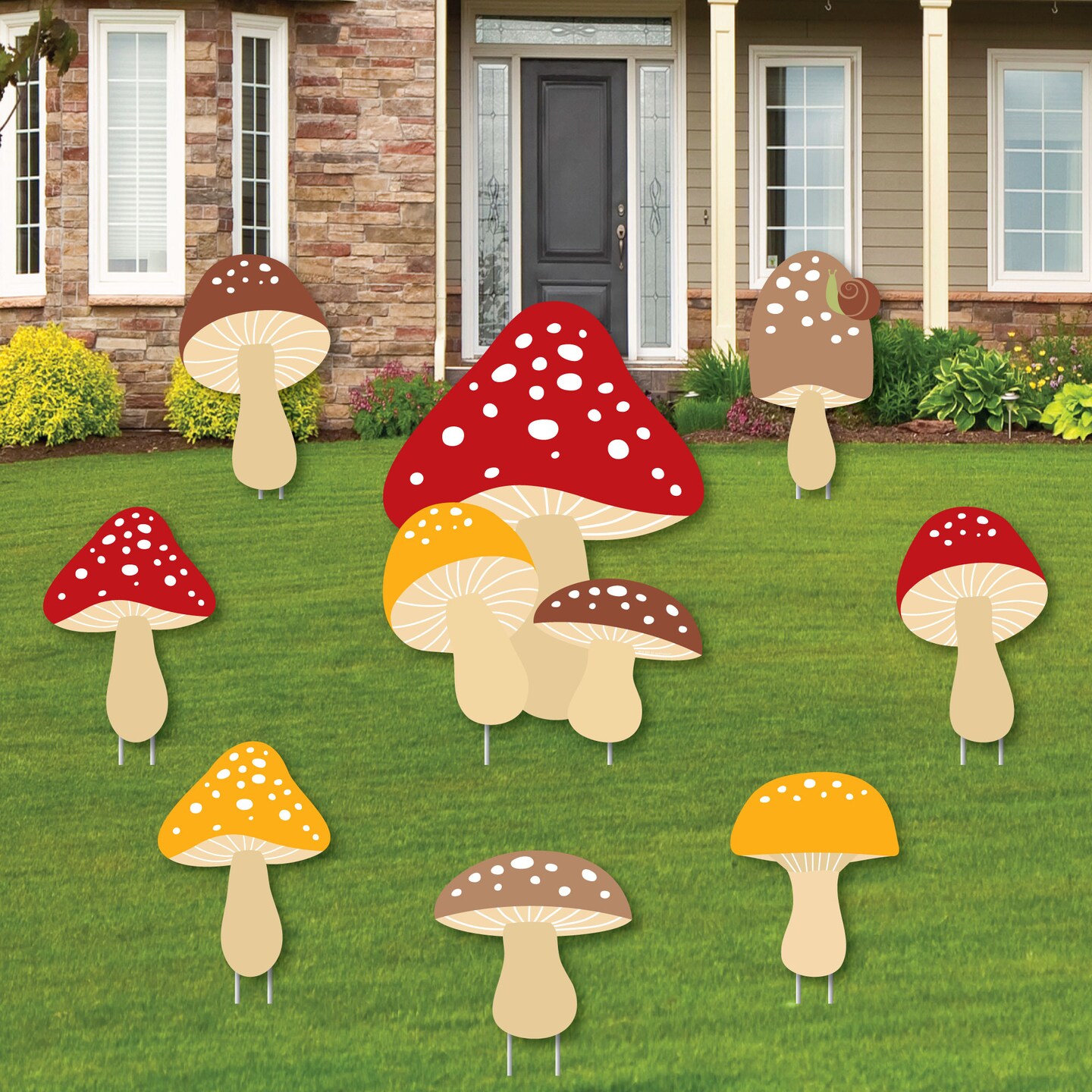 Big Dot of Happiness Wild Mushrooms - Yard Sign and Outdoor Lawn Decorations - Red Toadstool Decor and Party Yard Signs - Set of 8