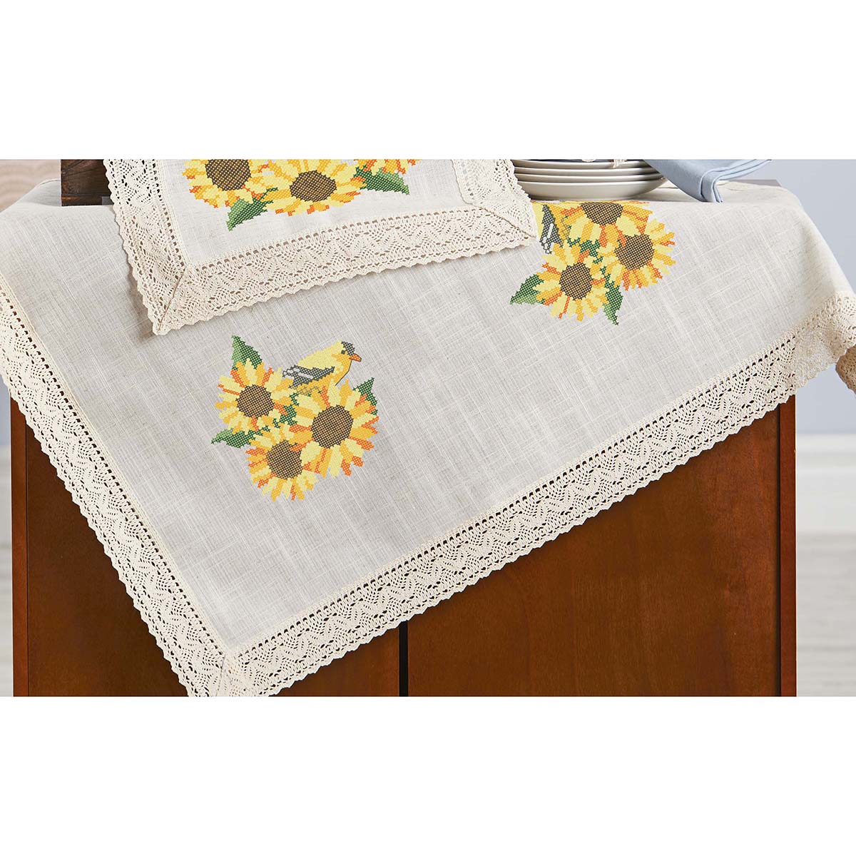 Herrschners Floral Table Topper Stamped Embroidery Kit