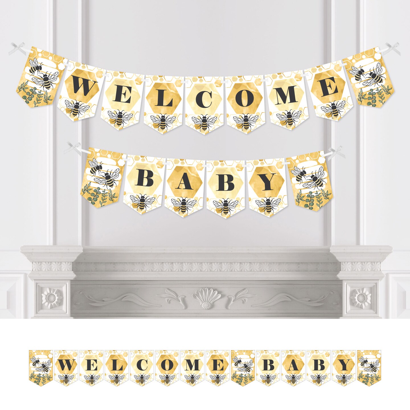 Big Dot of Happiness Little Bumblebee - Bee Baby Shower Bunting Banner - Party Decorations - Welcome Baby