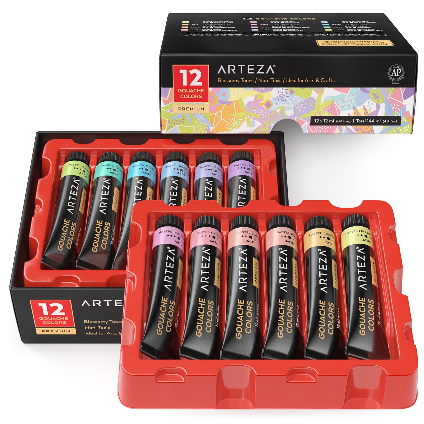 Arteza Gouache Art Paint Set, Pastel Tones, 12ml -12 Pack 