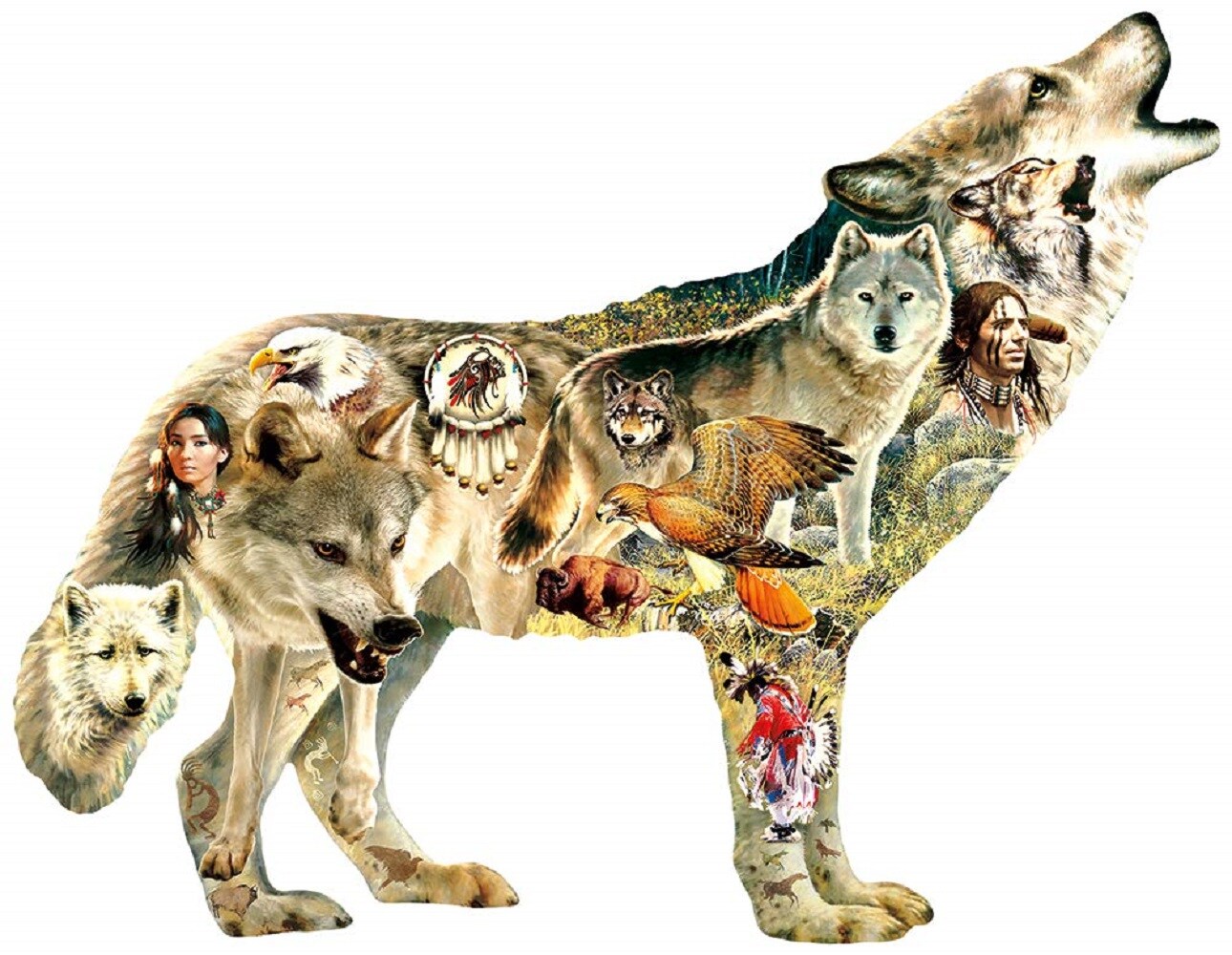 Sunsout Native American Wolf 750 pc Special Shape  Jigsaw Puzzle 96049