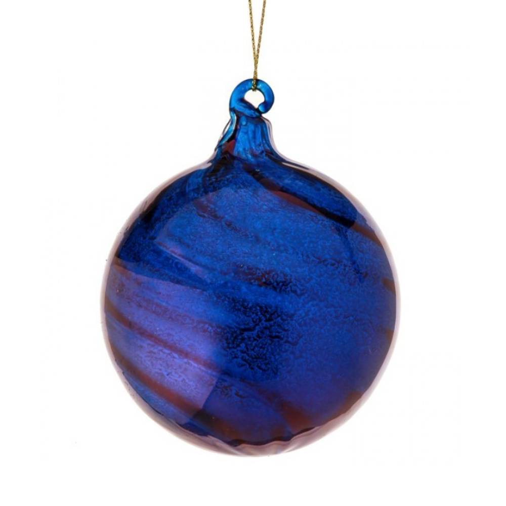Regency International Glass Ball Ornament, Thick 3.5 inch Swirl Christmas Tree Decoration, Blue