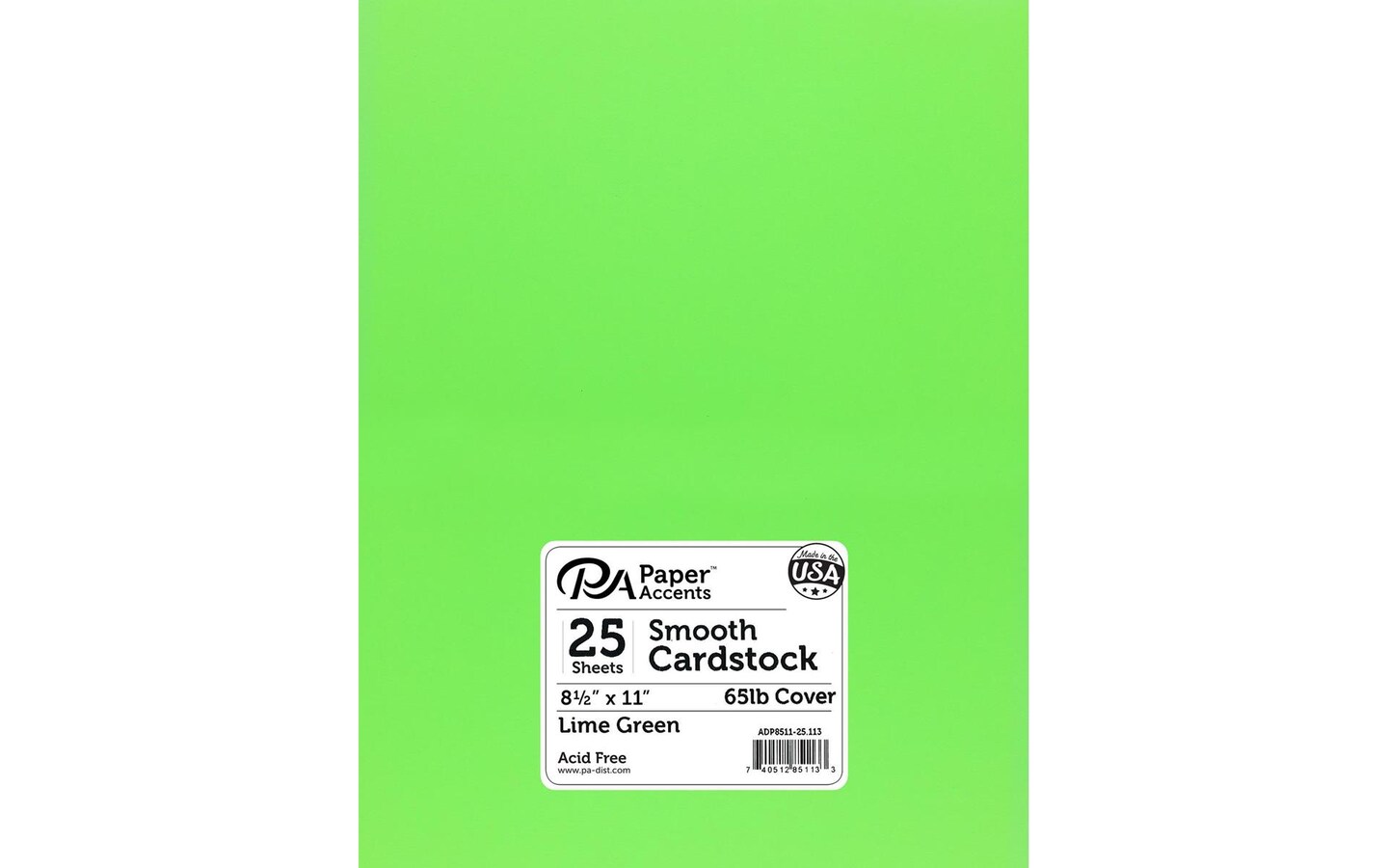 PA Paper Accents Smooth Cardstock 8.5" x 11" Lime Green, 65lb colored cardstock paper for card making, scrapbooking, printing, quilling and crafts, 25 piece pack