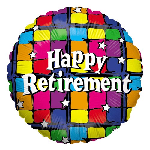 18-Inch Multicolored Squares Happy Retirement Balloon