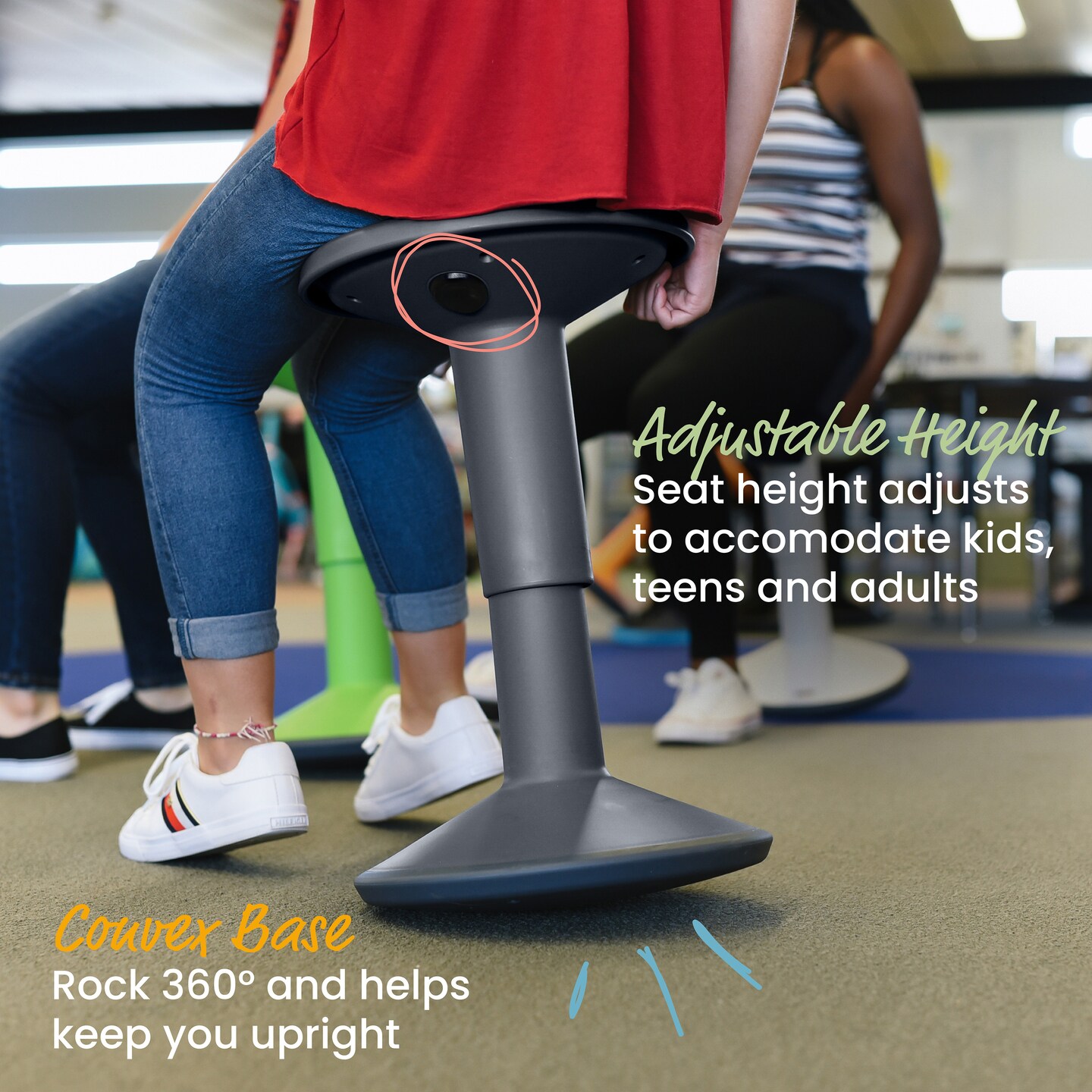 SitWell Adjustable Height Wobble Stool, Active Flexible Seating Chair