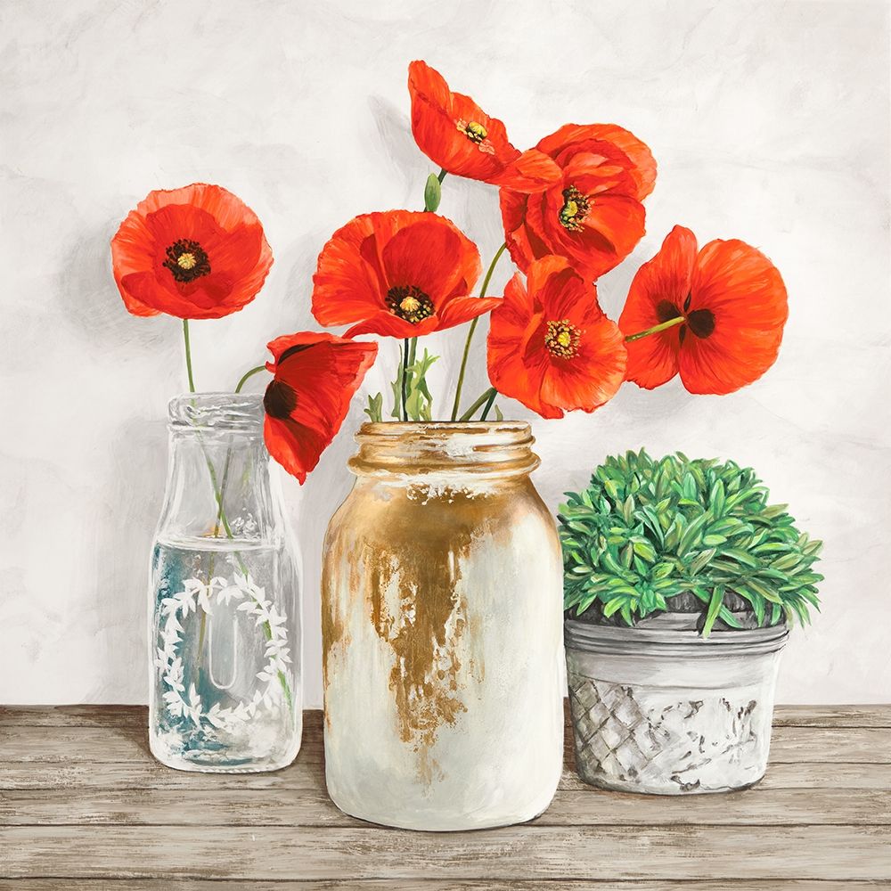 Floral Composition With Mason Jars Ii Poster Print by Thomlinson Jenny - Item # VARPDX1JT4267