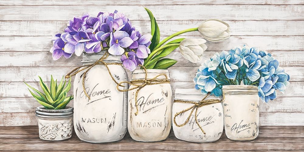 Hydrangeas In Mason Jars Poster Print by Thomlinson Jenny - Item # VARPDX2JT4262