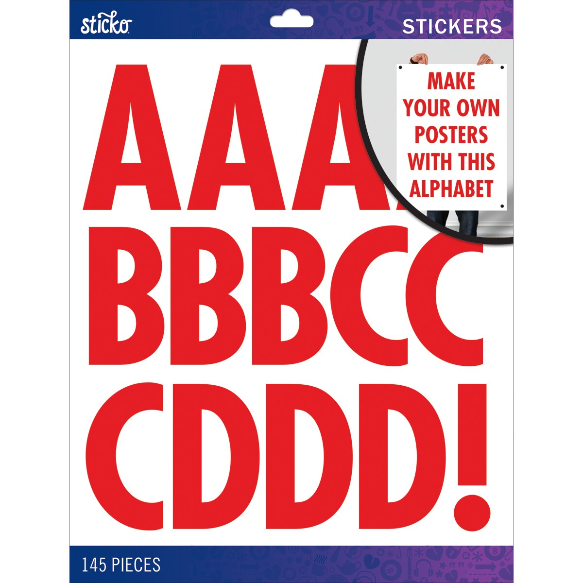 Sticko Alphabet Stickers - Futura Extra Large, Red Glitter, 145pcs