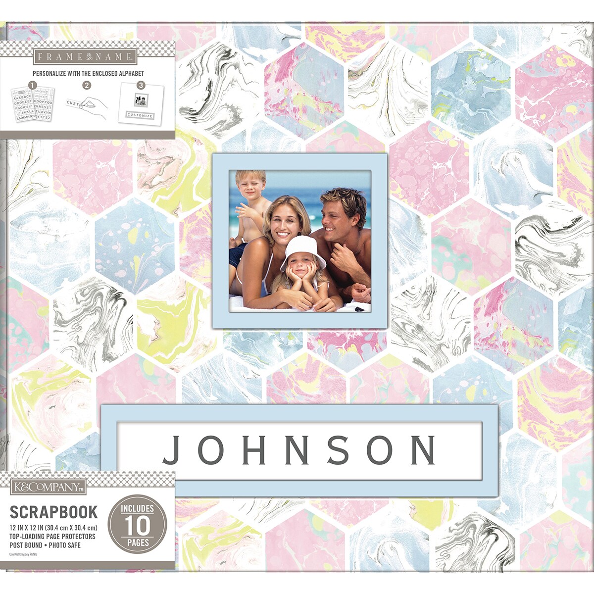 K&#x26;Company Frame-A-Name Post Bound Album 12&#x22;X12&#x22;-Marbled Hexagon