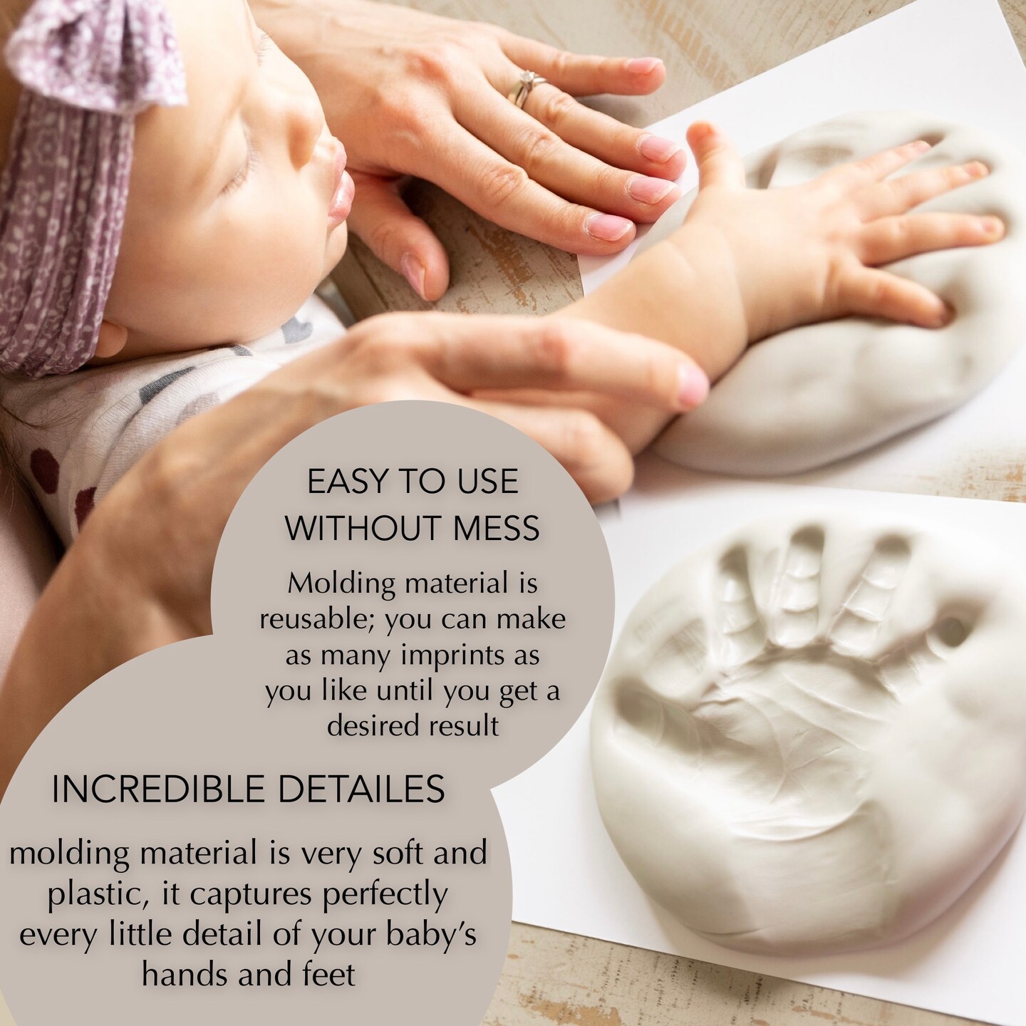 Newborn New Baby Casting Kit Set Gift Plaster Hand Foot 3D Cast DIY Frame  Gold