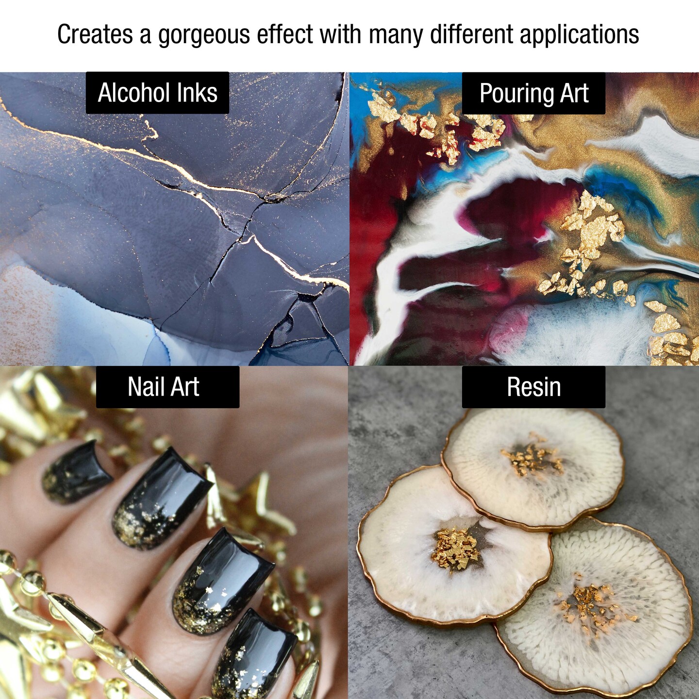 Metallic Foil Schabin Gilding Flakes (3 Pack), Imitation Gold 10 Gram Bottles - Metal Leaf Foil Flakes for Resin, Nails, Crafts, Painting, Jewelry, Slime