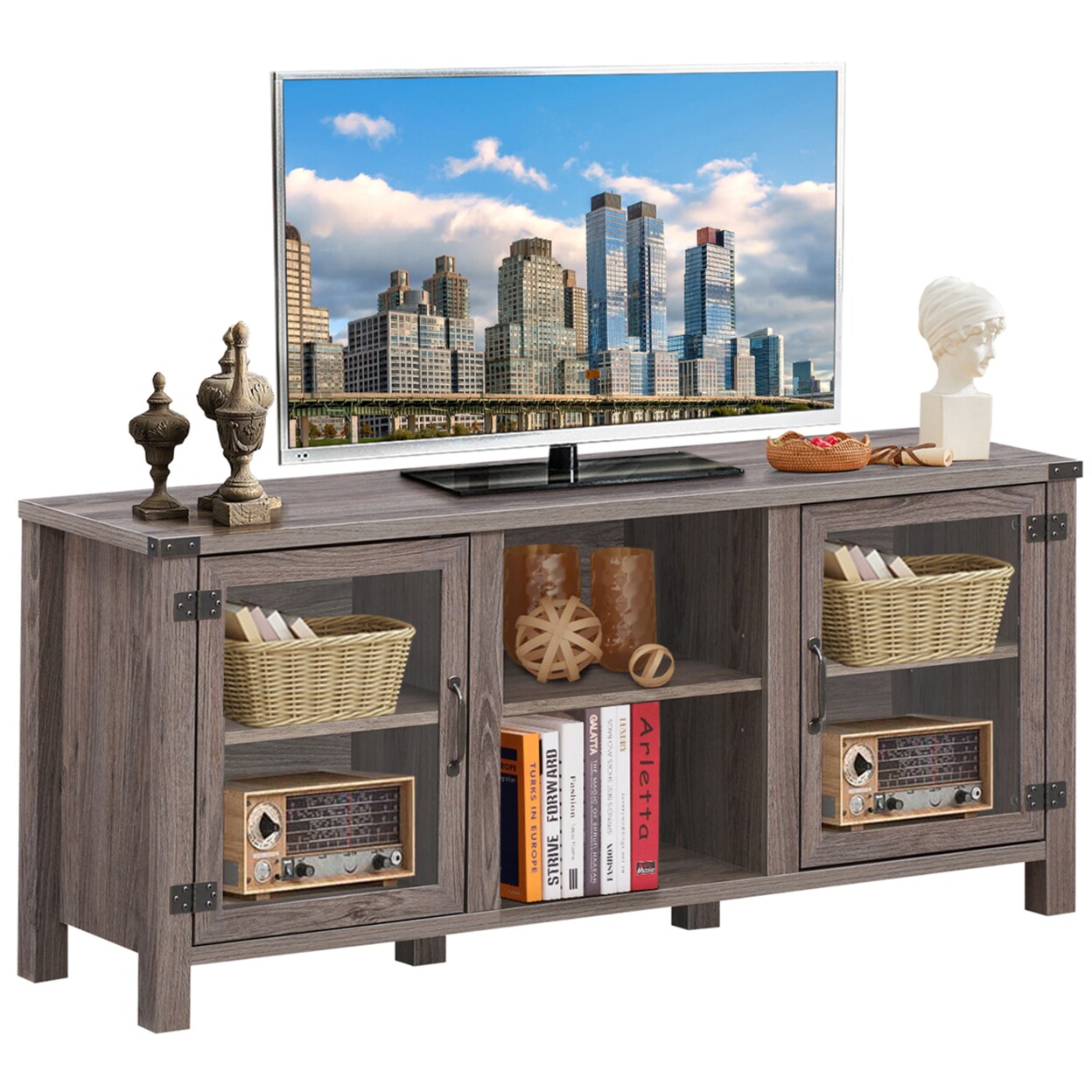 Tv Stand Entertainment Center For Tvs Up To 65 W/ Storage Cabinets Deep Taupe