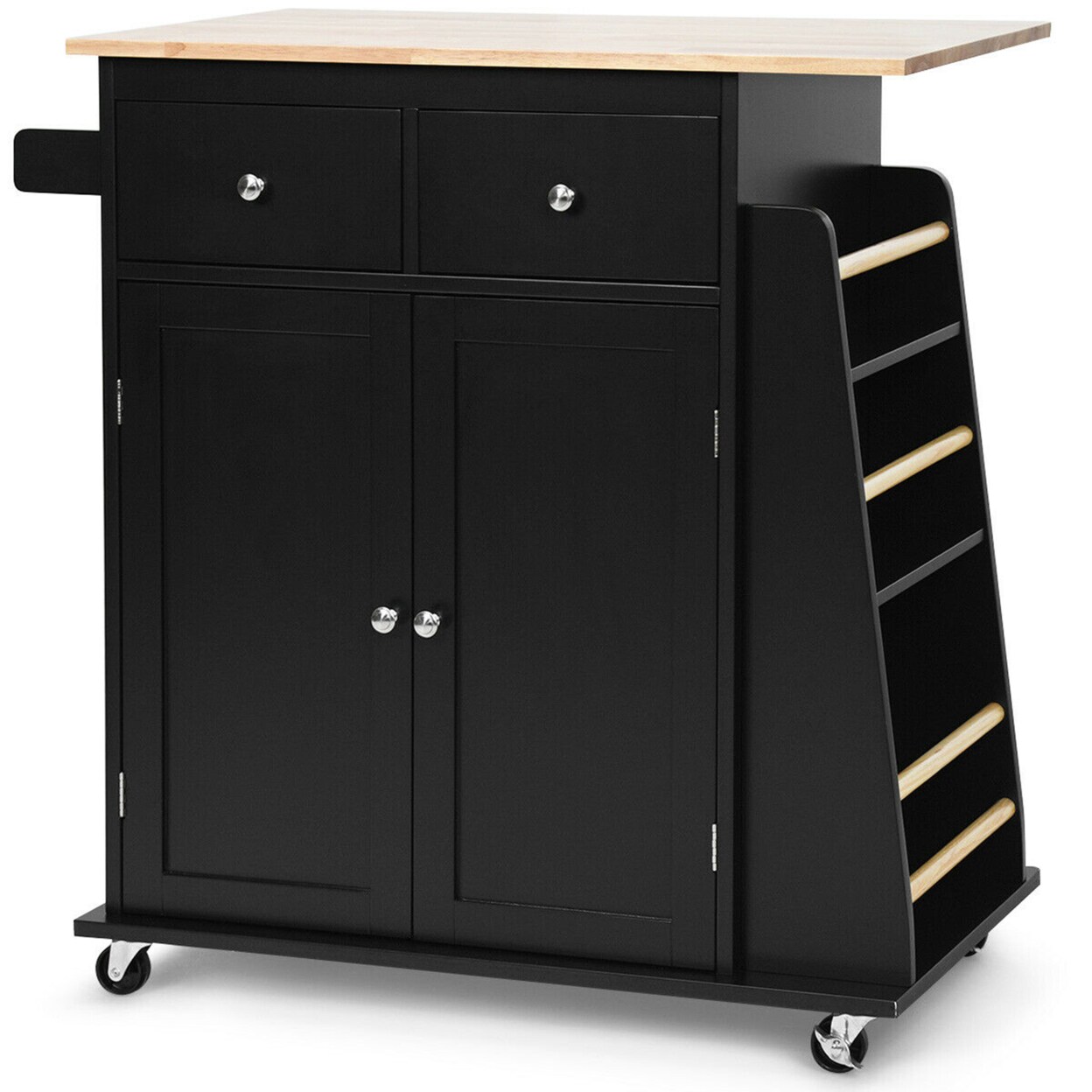 Rolling Kitchen Island Utility Trolley Cabinet Storage Spice Towel Rack Black