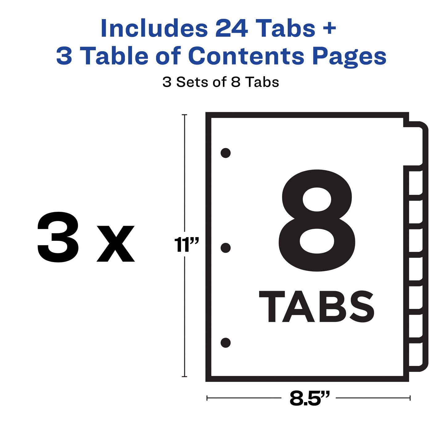 Avery Ready Index 8 Tab Binder Dividers, Customizable Table of Contents, Classic White Tabs, 3 Sets (11076)