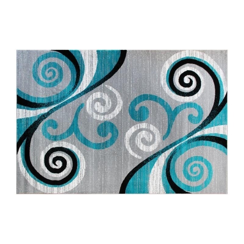 Flash Furniture Valli Collection 5&#x27; x 7&#x27; Turquoise Abstract Area Rug - Olefin Rug with Jute Backing - Hallway, Entryway, Bedroom, Living Room