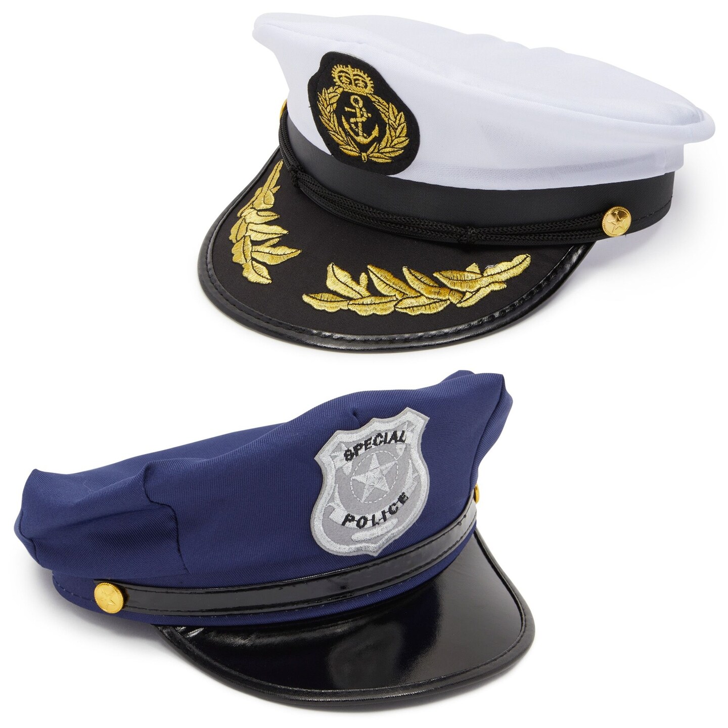 Police Hat and Sea Captain Cap for Adults, Halloween Costume Party, One Size (2-Piece Set)