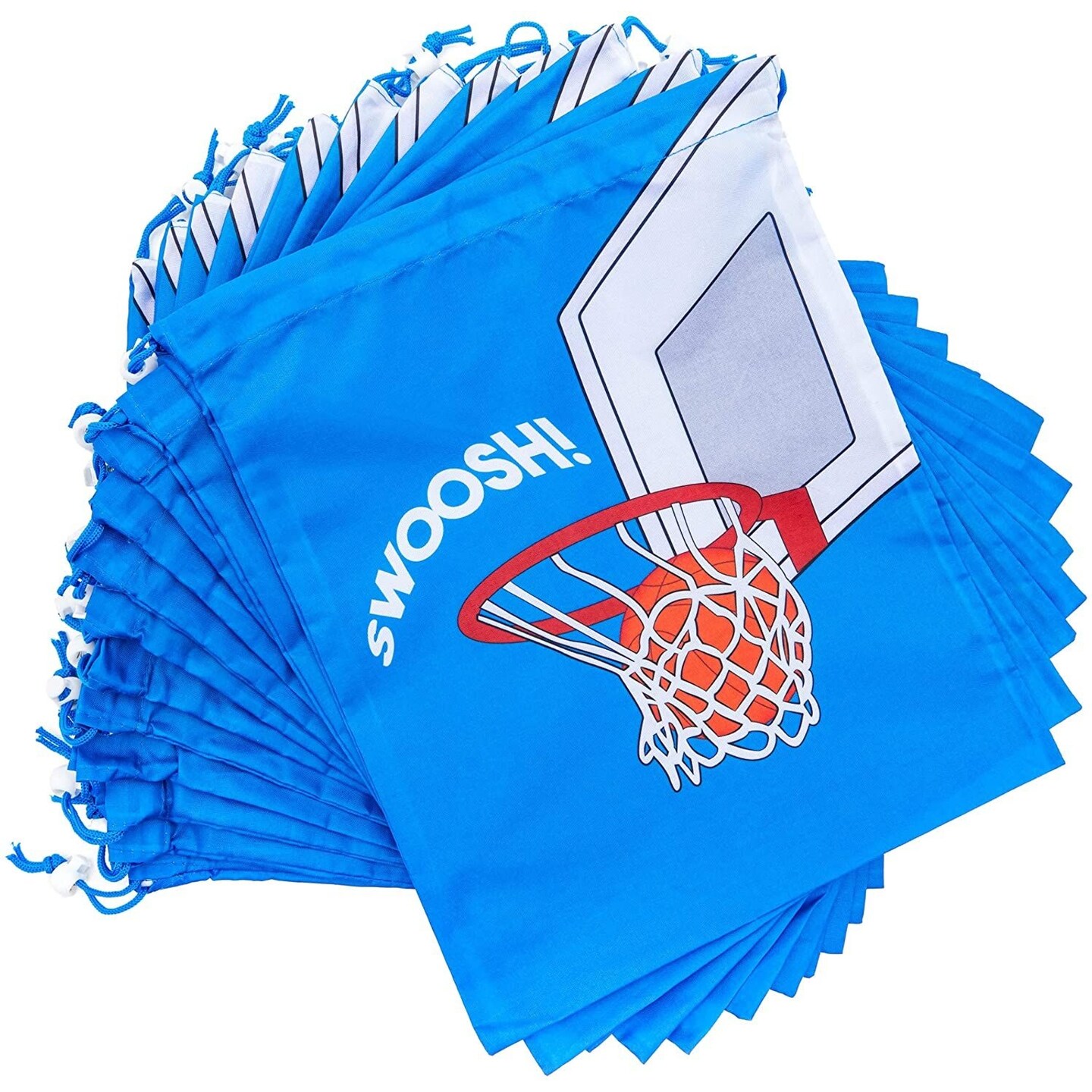 12 Pack Drawstring Basketball Goodie Bags for Sports Party Favors, Kids Birthday Decoration (12 x 10 In)