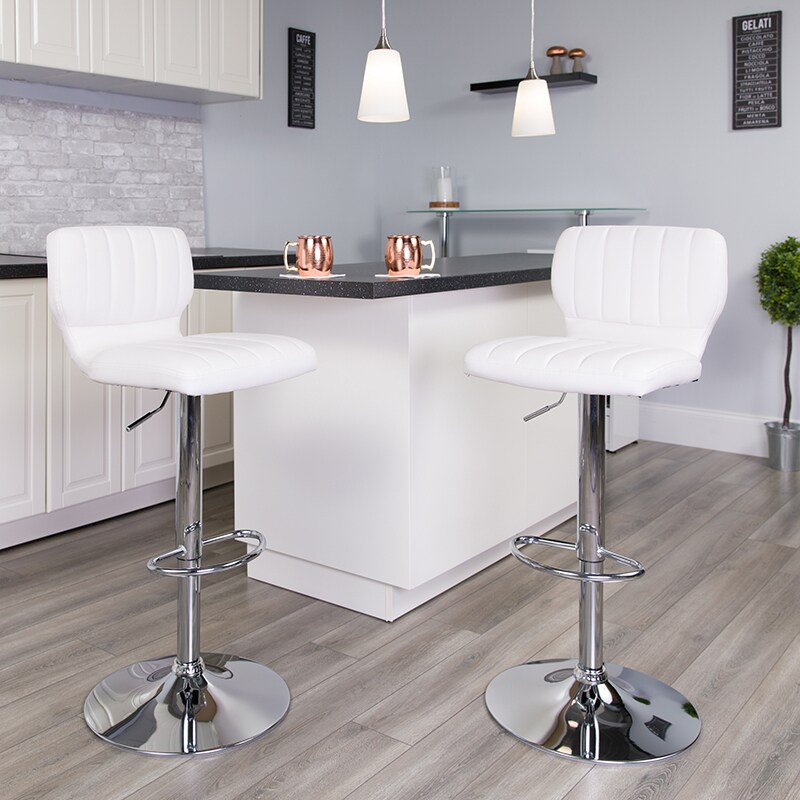 Flash Furniture Contemporary White Vinyl Adjustable Height Barstool with Vertical Stitch Back and Chrome Base CH-132330-WH-GG