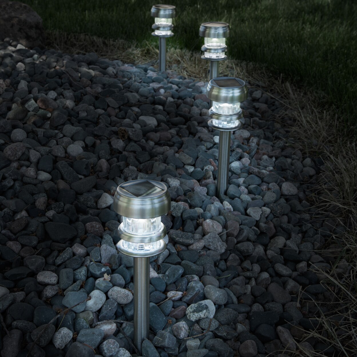 Pure Garden Stainless Steel Solar Path Lights Set Of 4 Warm White Led Outdoor