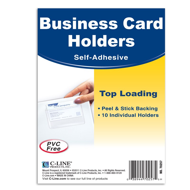 Self-Adhesive Business Card Holder, Top Load, 2 x 3-1/2, Pack of 10