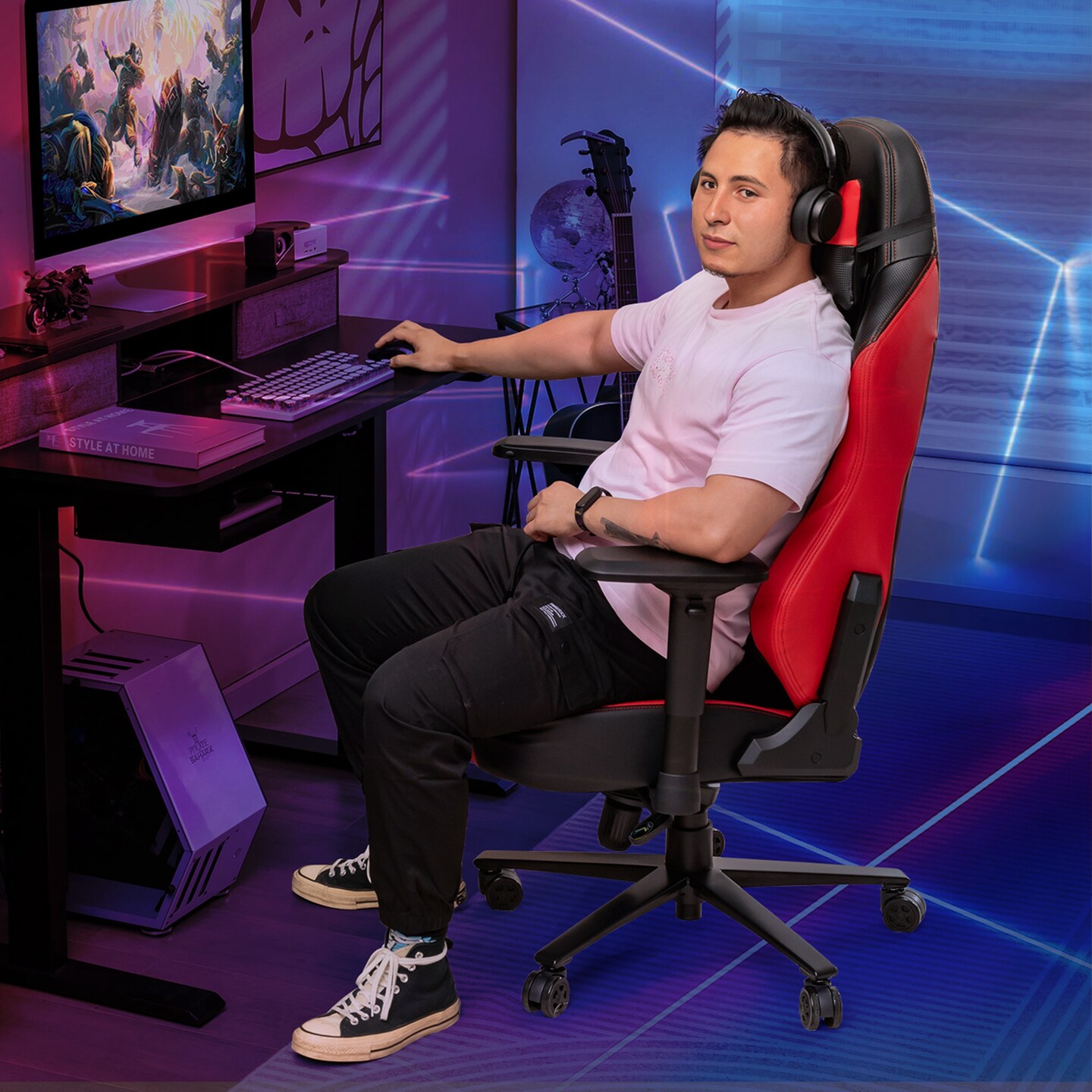 Goplus Gaming Chair 360&#xB0; Swivel Computer Reclining Height Adjustable 4D Armrest Red