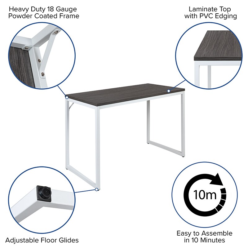 Flash Furniture Tiverton Industrial Modern Desk - Commercial Grade Office Computer Desk and Home Office Desk - 47&#x22; Long (Rustic Gray and White)