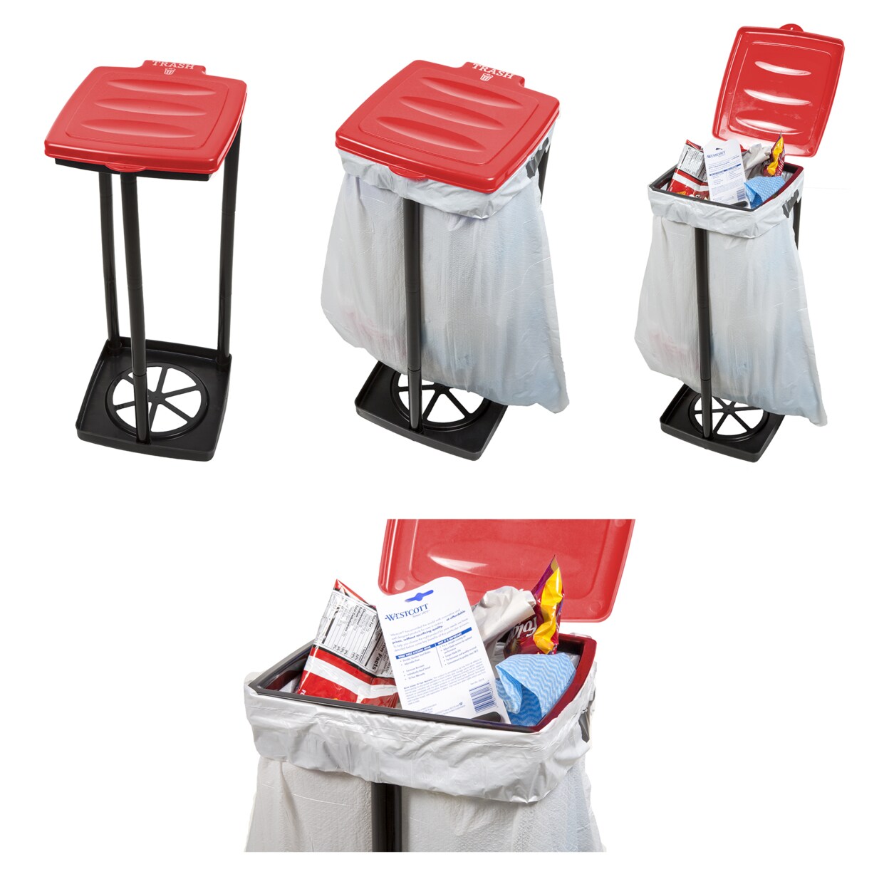 Wakeman Outdoor Portable Trash Bag Holder Red Collapsible 13 Gallon 3 Heights