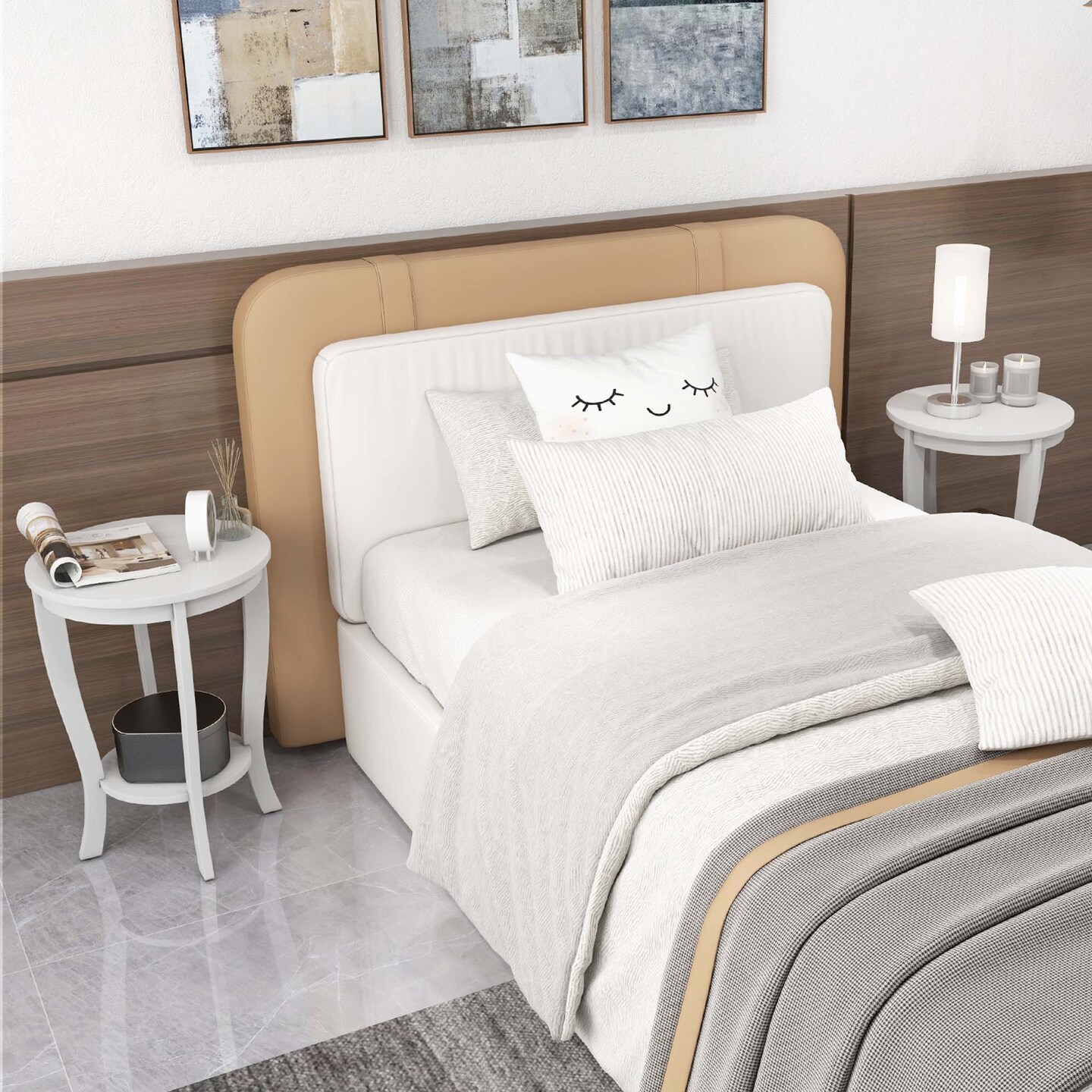 Costway 2 PCS 2-Tier End Table 18&#x27;&#x27; Round Compact Sofa Side Nightstand with Storage Shelf Espresso/White