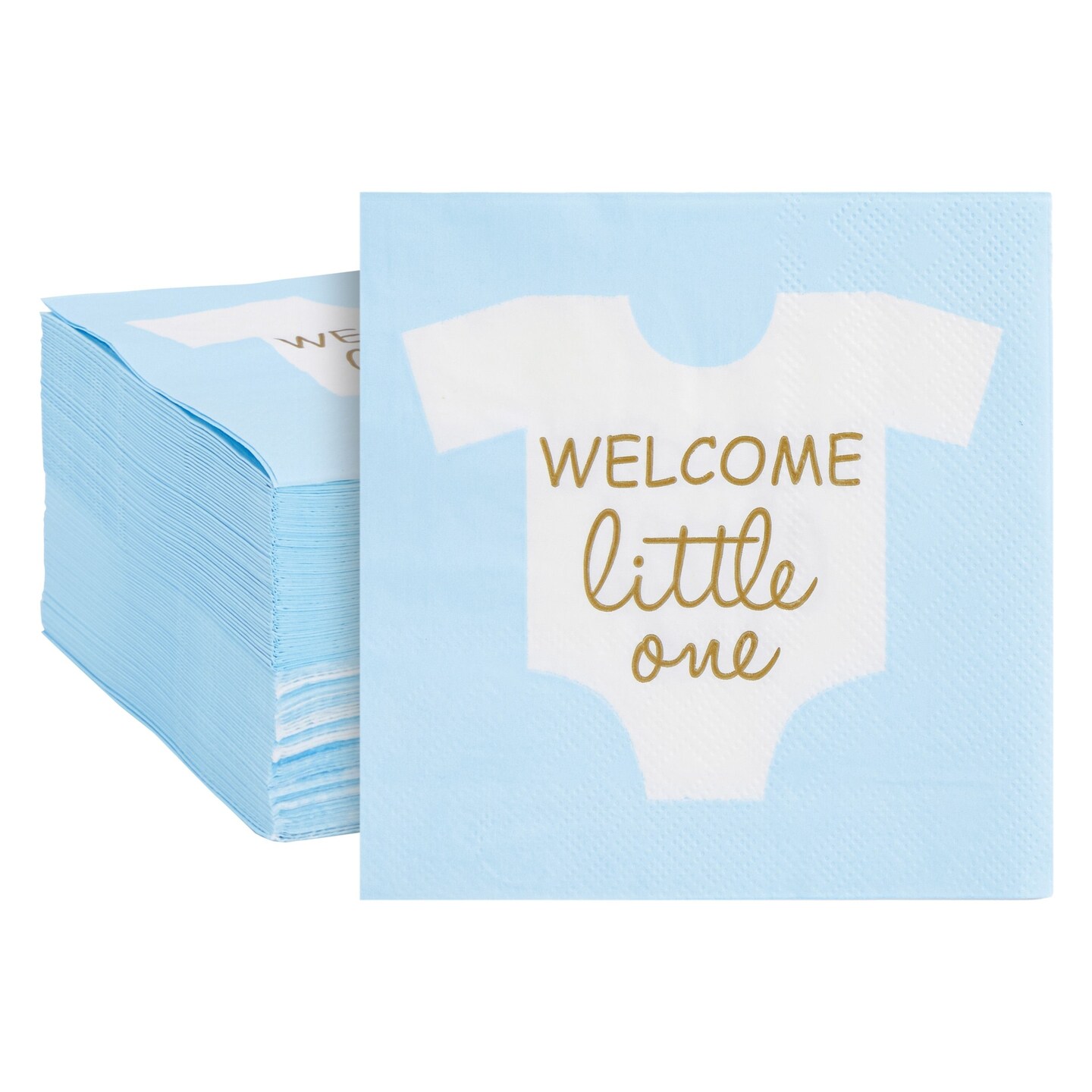 100-Pack Baby Shower Napkins for Boy - Welcome Little One Baby Boy Party  Decorations (Light Blue, 5x5 In)